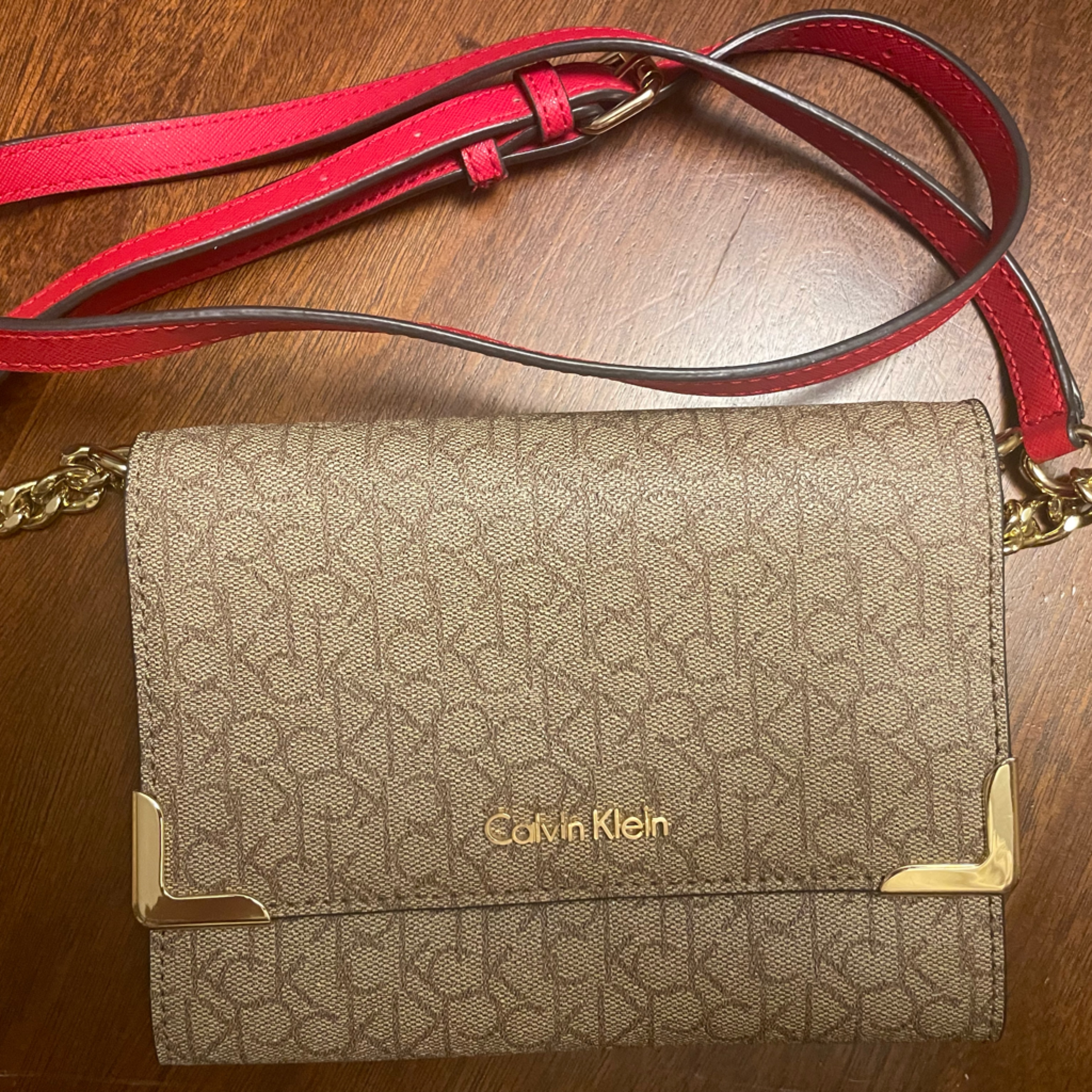 Calvin Klein Monogram Print Leather Crossbody Bag